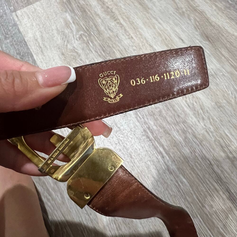 Gucci Vintage Gold Buckle Brown and Beige Reversible Belt - Picture 9 of 9